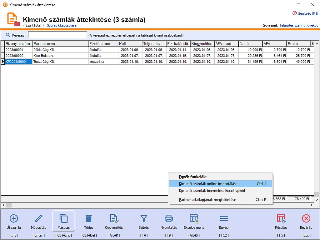 Kimen szmlk ttekintse