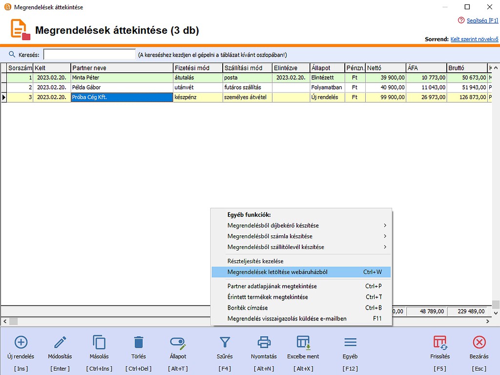 Megrendelsek kezelse