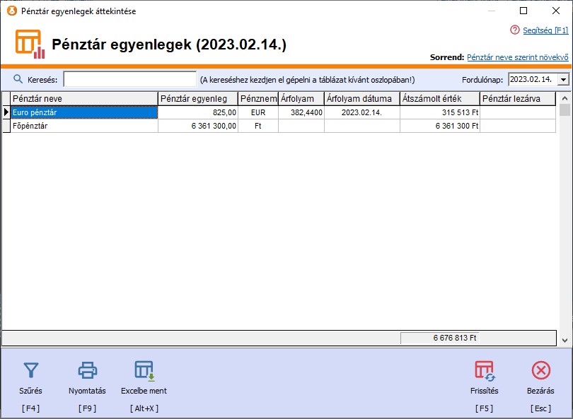 Pnztr egyenlegek ttekintse