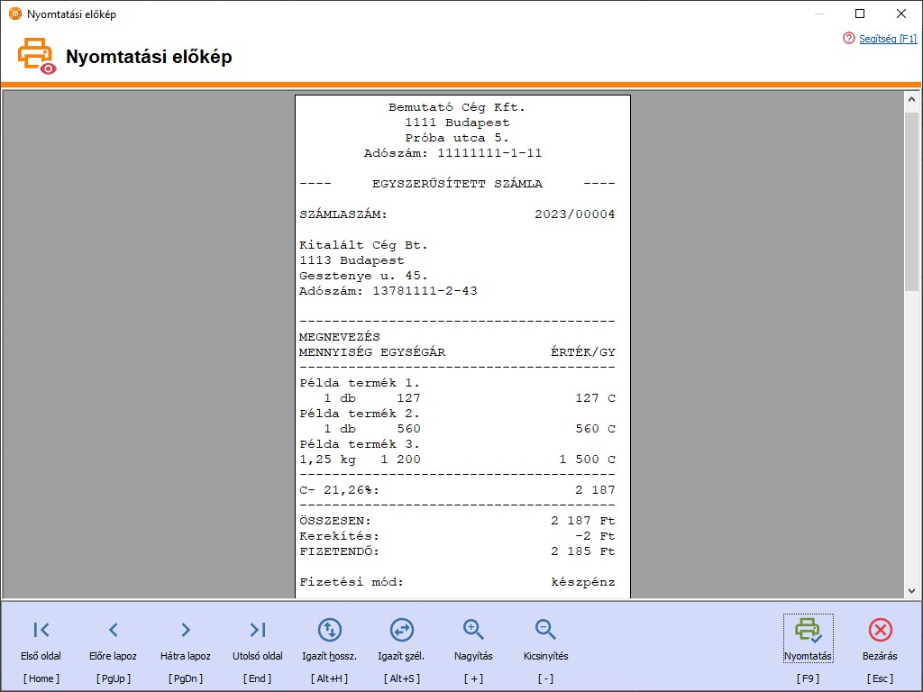 Blokk mret egyszerstett szmla 