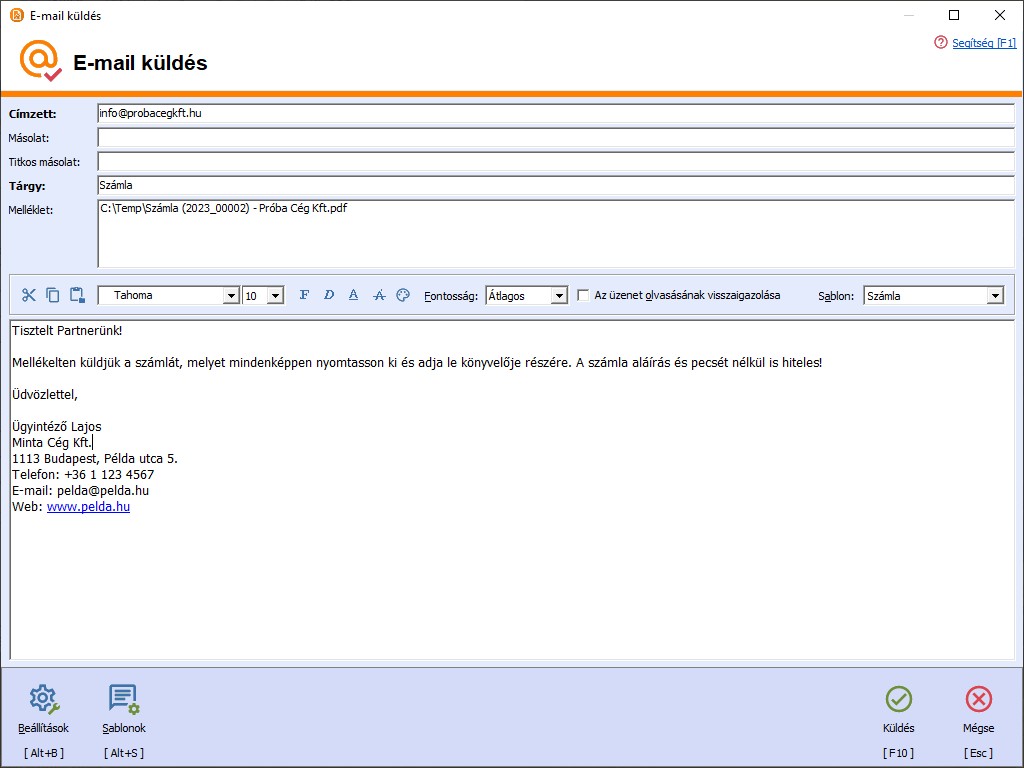 Szmla kldse e-mailben