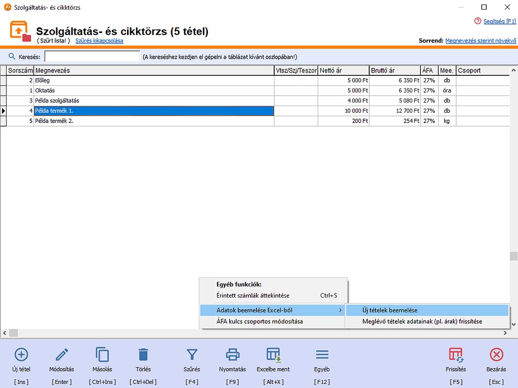 Szolgltats- s cikktrzs
